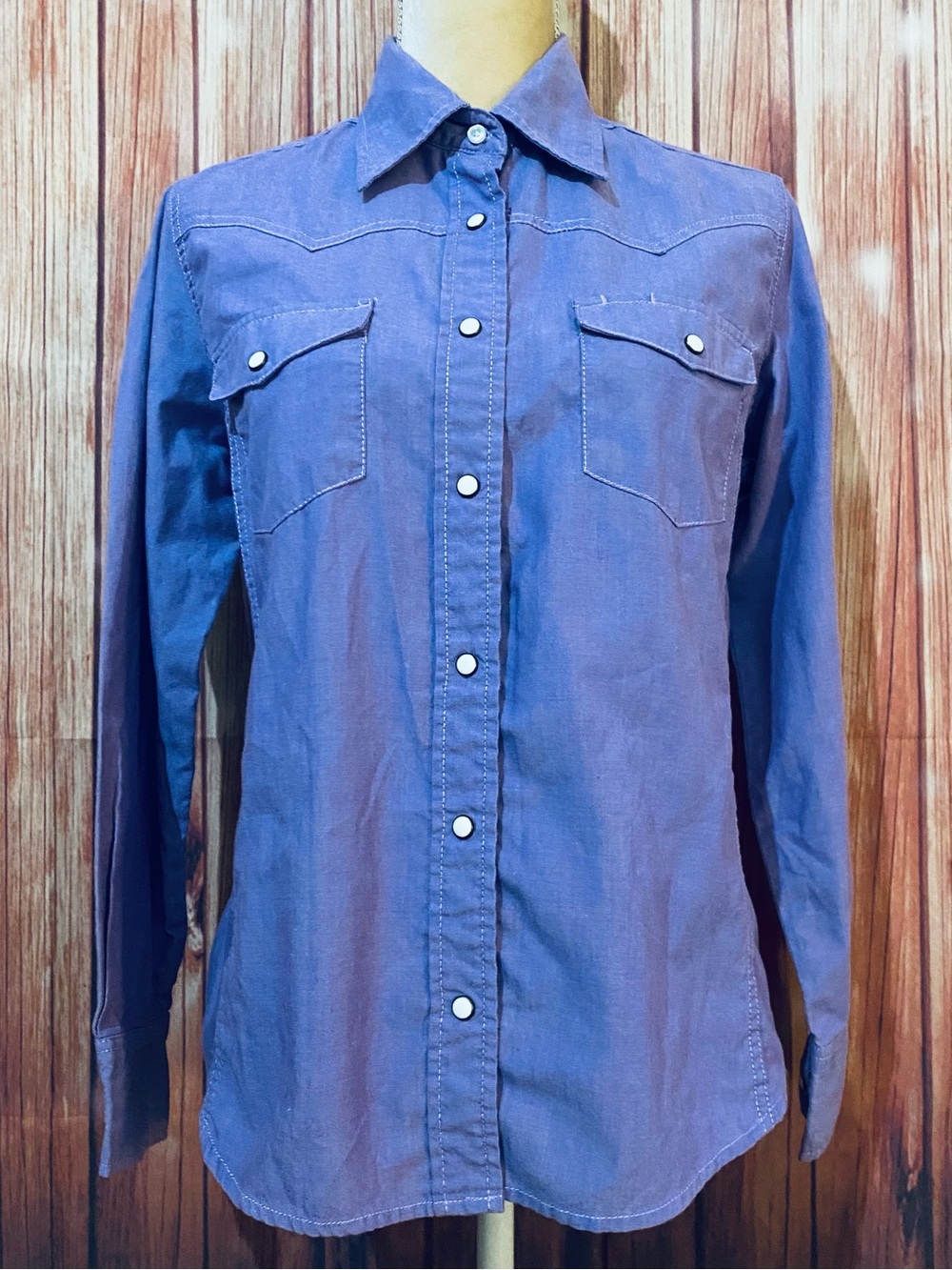 Women’s Small Blouse Schmidt Western Wear Purple Long Sleeves Snap Button Soft
